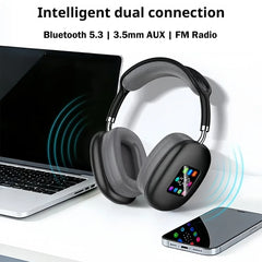 KEBIDUMEI Bluetooth 5.3 Headphones with Color Screen ANC HIFI Stereo Wireless Headsets FM Radio 3.5mm AUX Over Ear Earphones