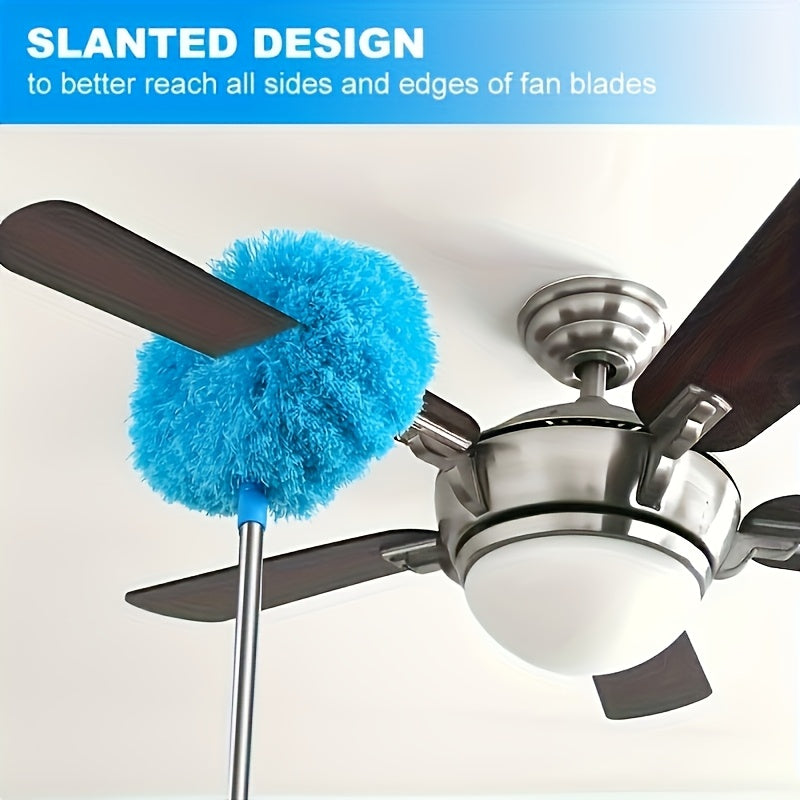 Ceiling Fan Dust Collector with Retractable High Reach & -Slip Lock - Detachable Brush Heads, Feather Duster Attachment, Machine Washable - -Free Operation for RV, Home, Ceiling & Glass Cleaning - Ideal for Bedrooms, Bathrooms, Kitchens (No /Easy