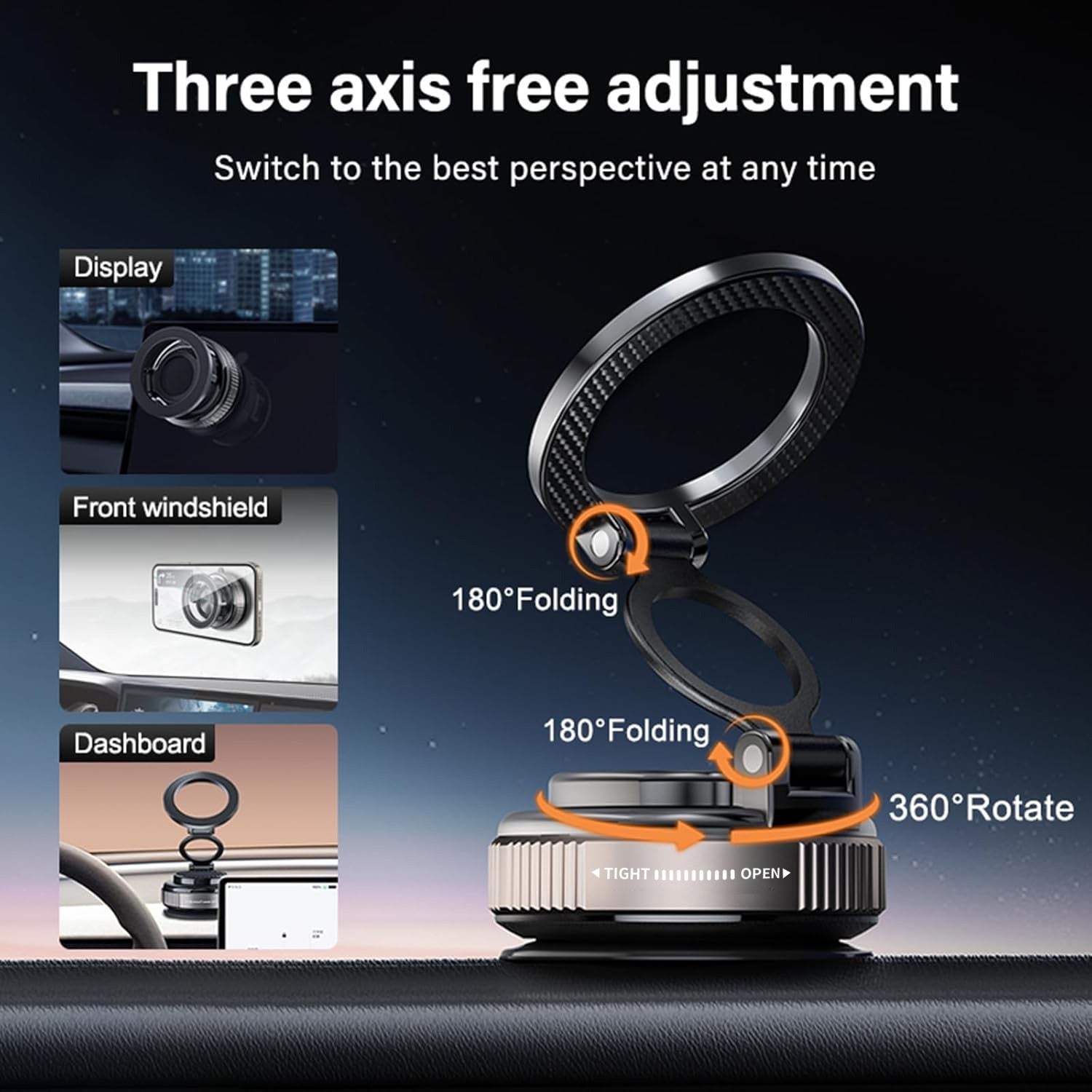 Adjustable Foldable Magnetic Phone Mount, 360 Degree Rotatable, Strong Vacuum Suction Cup, Multi-Surface Use for Gym, Mirror And Car, Compatible with All Smartphones