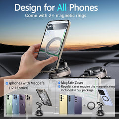 Adjustable Foldable Magnetic Phone Mount, 360 Degree Rotatable, Strong Vacuum Suction Cup, Multi-Surface Use for Gym, Mirror And Car, Compatible with All Smartphones