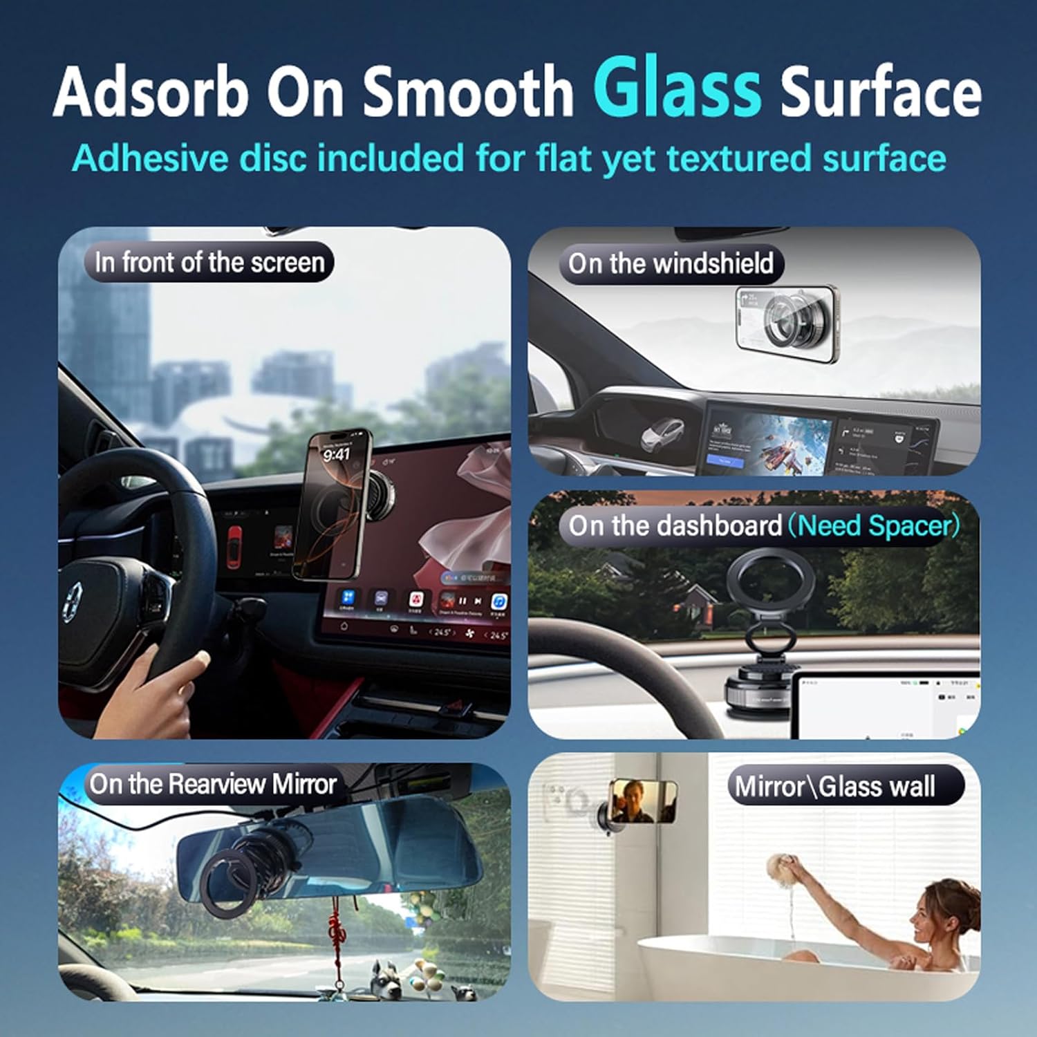 Adjustable Foldable Magnetic Phone Mount, 360 Degree Rotatable, Strong Vacuum Suction Cup, Multi-Surface Use for Gym, Mirror And Car, Compatible with All Smartphones