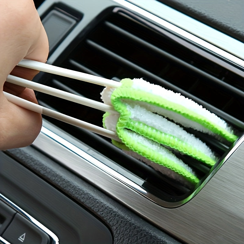 1pc Multifunctional Car Air Vent Cleaning Brush - Detachable And Washable, Green And White Bristles, for Interior Detailing, Dust Removal, And Corner Cleaning