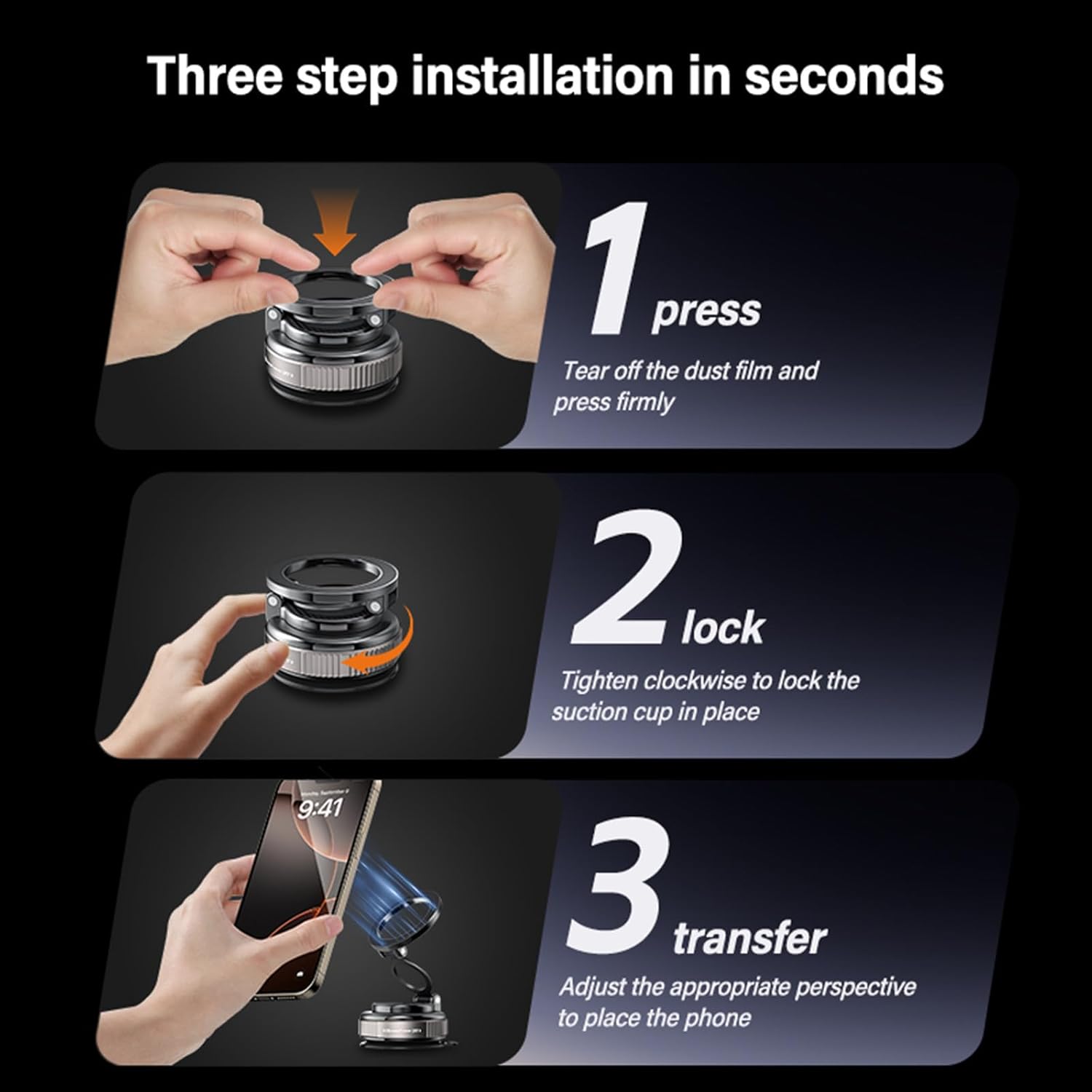 Adjustable Foldable Magnetic Phone Mount, 360 Degree Rotatable, Strong Vacuum Suction Cup, Multi-Surface Use for Gym, Mirror And Car, Compatible with All Smartphones