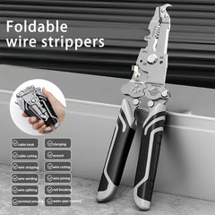 Foldable wire stripper, pulley design multi-function electrician wire splitter wire winding pliers crimping pliers hand tool