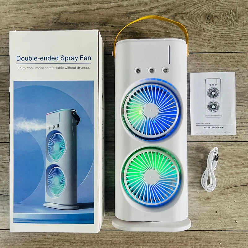 3 in 1 Double Head Spray Mist Fan Portable Air Conditioners USB Cable Electric Fan LED Light Water Mist Fan Air Humidifier
