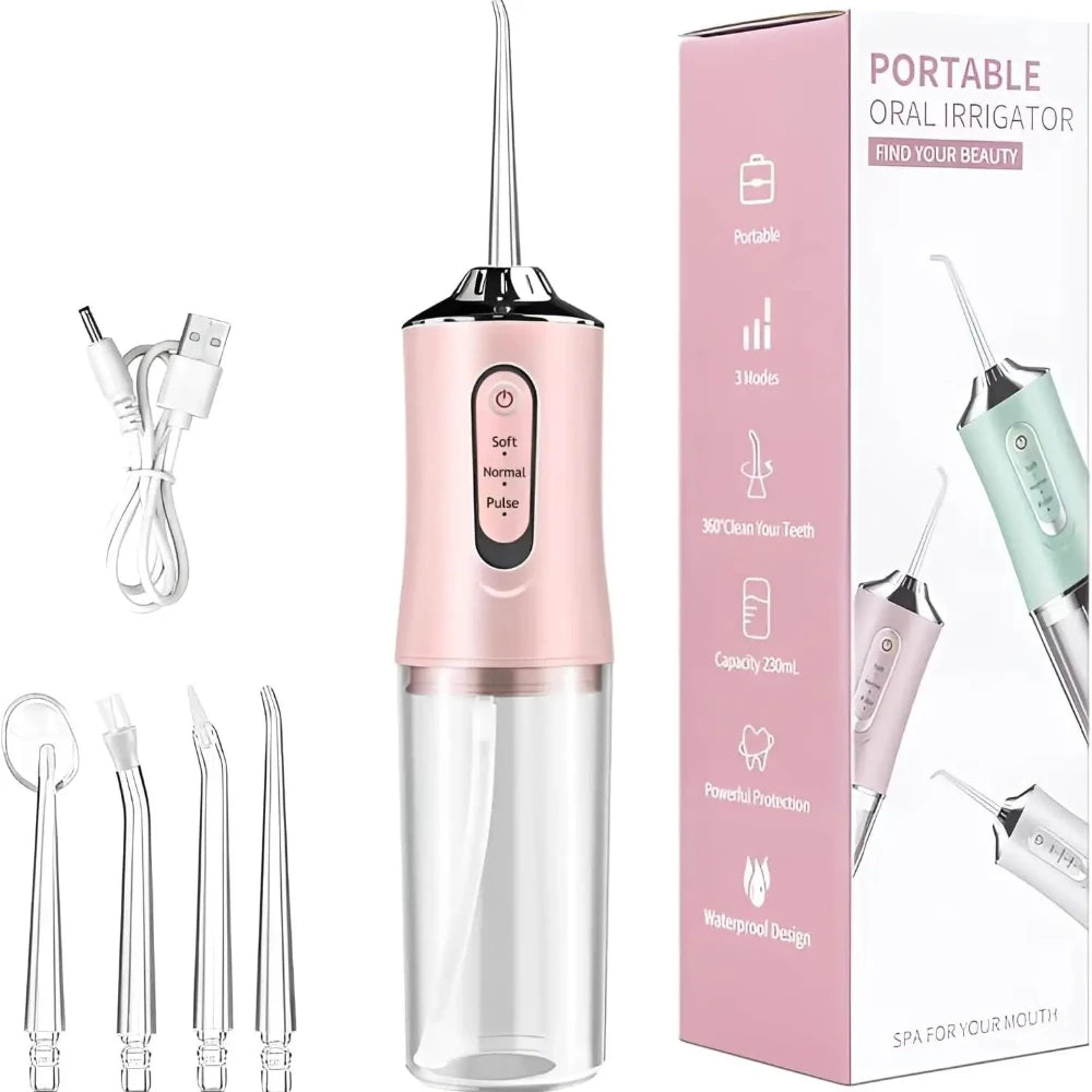 USB Portable Oral Irrigator Water Flosser Dental Water Jet Tools Pick Cleaning Teeth 230ml 4 Nozzles Mouth Oral Cleaning