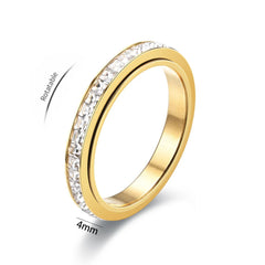 Fidget Anxiety Anti-stress Ring Women's 4mm Gold Silver Color Stainless Steel Crystal Rotatable Spinner Rings for Woman Jewelry