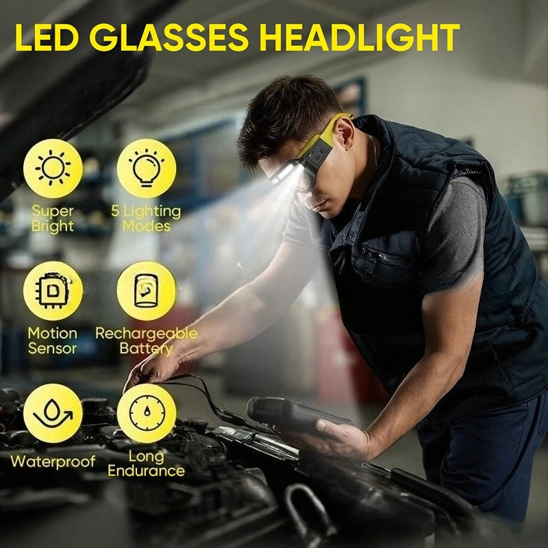 Rechargeable LED Safety Glasses Headlights,Detachable Sunglasses,Multifunctional Headlamp for working,Riding,Night Fishing