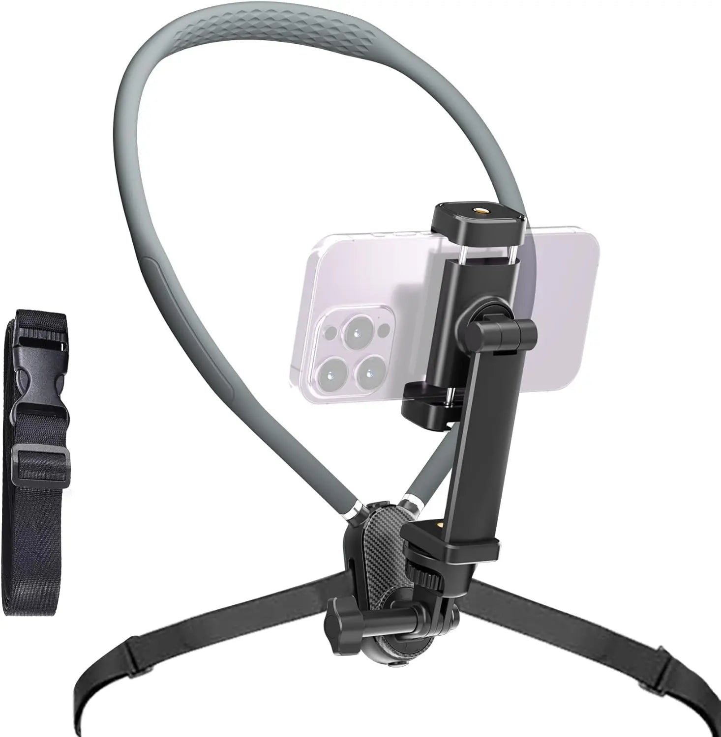 Neck Phone Holder for Go Pro/Video Recording, Wearable Hands Free POV/Vlog Selfie Mount 360°Adjustable Around Cell Phone Stand