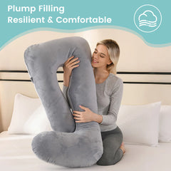 G-Shape Maternity Pillow, Full Body Support Pregnancy Pillow for Sleeping, Nursing & Side Sleeping, Soft Cotton Cover, Gray