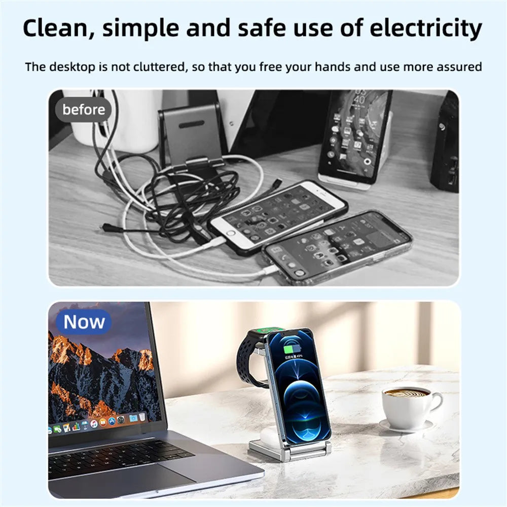 Newest 3 IN 1 Magnetic Wireless Charger For iPhone 15 14 13 12 Pro Max Fast Charging Dock Station For Airpods Apple Watch SE 8 7