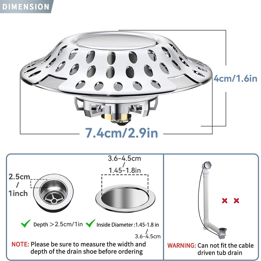 2 in 1 Bathtub Hair Catcher Stopper with Dual Filtration, Anti-Clog Drain Cover Plug for Tub Shower