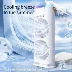 3 in 1 Double Head Spray Mist Fan Portable Air Conditioners USB Cable Electric Fan LED Light Water Mist Fan Air Humidifier