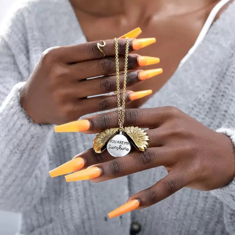 Sunflower Necklaces for Women Stainless Steel Open Locket You Are My Sunshine Necklace Birthday Jewelry Colorful Pendant Collar