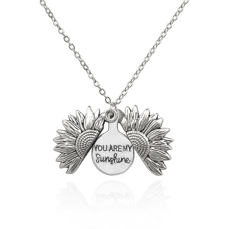Sunflower Necklaces for Women Stainless Steel Open Locket You Are My Sunshine Necklace Birthday Jewelry Colorful Pendant Collar