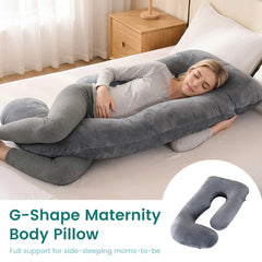 G-Shape Maternity Pillow, Full Body Support Pregnancy Pillow for Sleeping, Nursing & Side Sleeping, Soft Cotton Cover, Gray