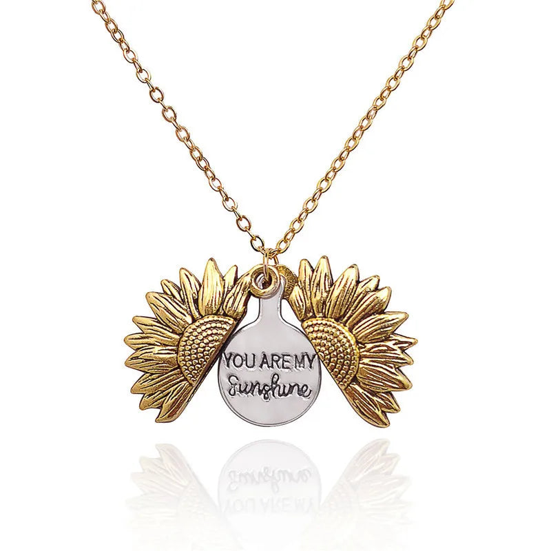 Sunflower Necklaces for Women Stainless Steel Open Locket You Are My Sunshine Necklace Birthday Jewelry Colorful Pendant Collar
