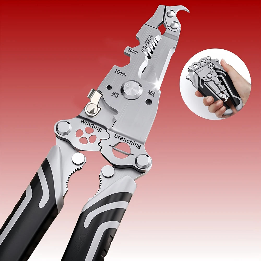 Foldable wire stripper, pulley design multi-function electrician wire splitter wire winding pliers crimping pliers hand tool