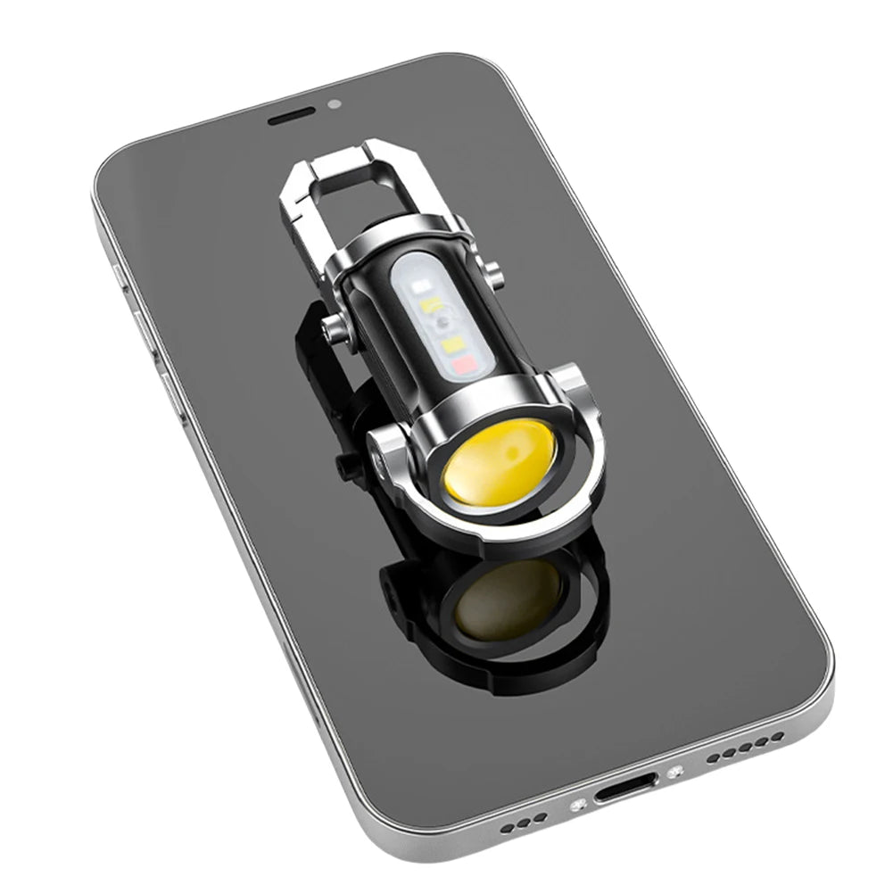 COB LED Keychain Flashlight Multifunctional Pocket Flashlight USB Rechargeable Ultralight Camping Flashlight for Camping Hiking