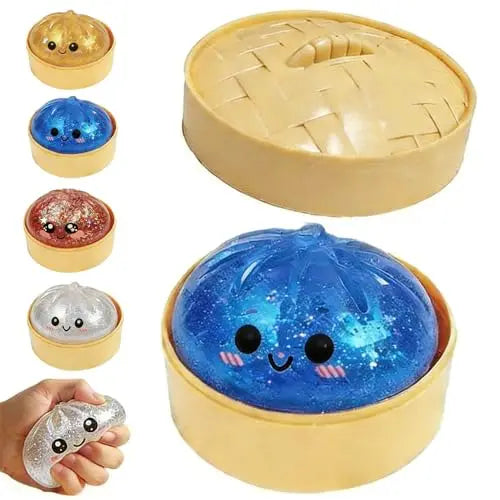 Glitter Dumpling Squishy, 2026 New Bun Squeeze Stress Relief Ball with Steamer Box for Stress Relief (4 Pcs)
