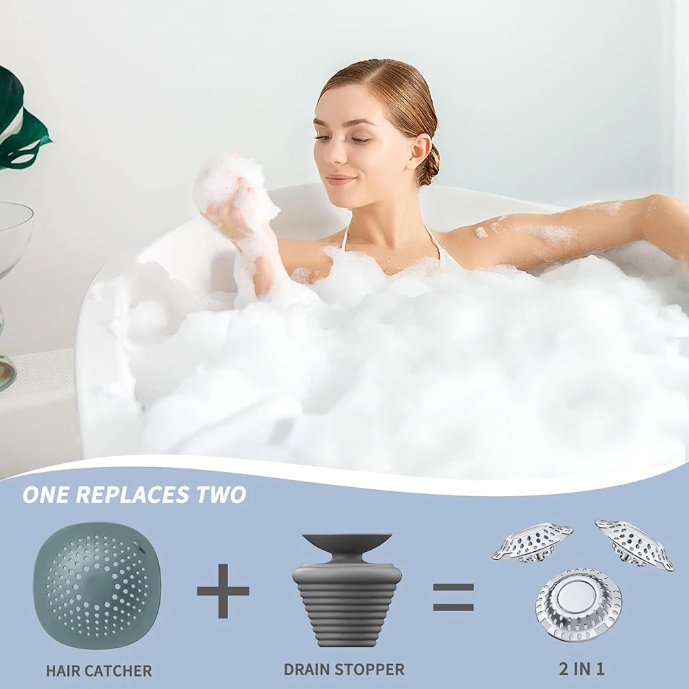 2 in 1 Bathtub Hair Catcher Stopper with Dual Filtration, Anti-Clog Drain Cover Plug for Tub Shower