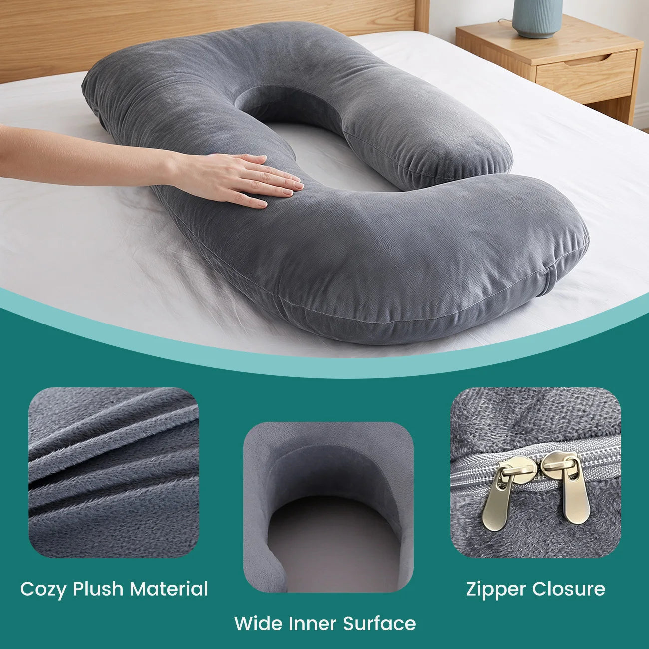 G-Shape Maternity Pillow, Full Body Support Pregnancy Pillow for Sleeping, Nursing & Side Sleeping, Soft Cotton Cover, Gray