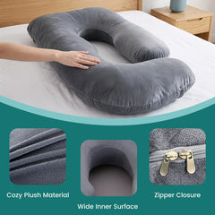 G-Shape Maternity Pillow, Full Body Support Pregnancy Pillow for Sleeping, Nursing & Side Sleeping, Soft Cotton Cover, Gray