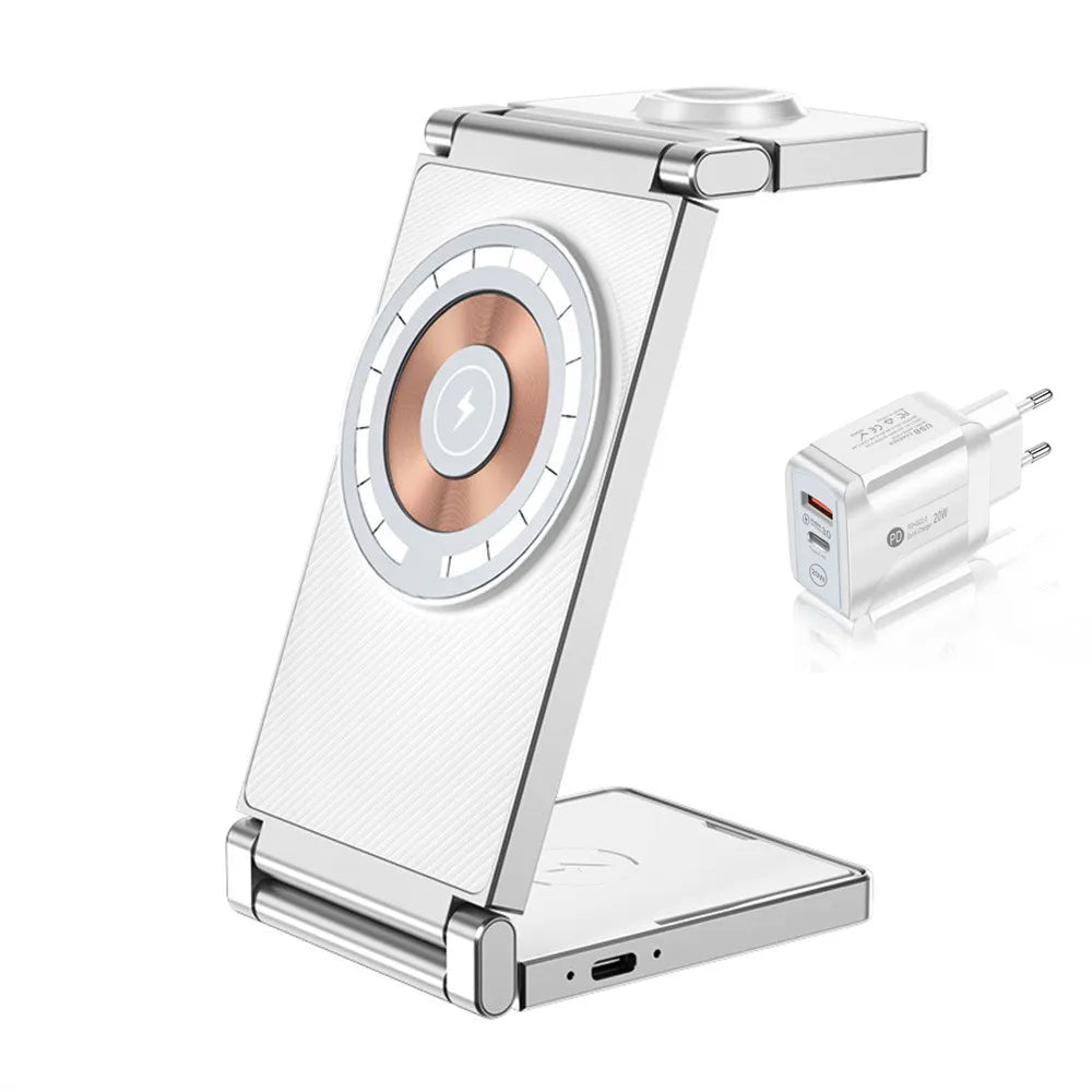 Newest 3 IN 1 Magnetic Wireless Charger For iPhone 15 14 13 12 Pro Max Fast Charging Dock Station For Airpods Apple Watch SE 8 7