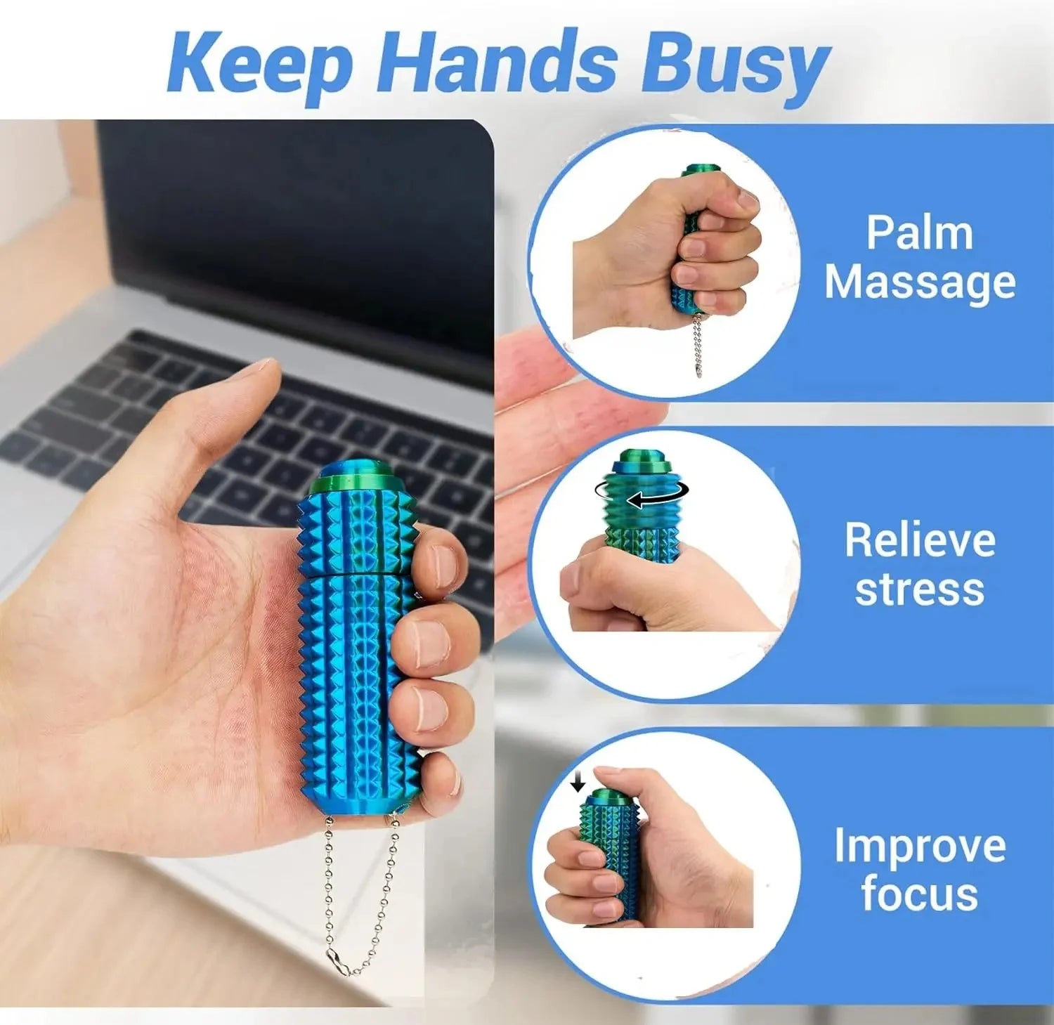 Spiky Fidget Roller Toy Keychain Novelty Fun Stress Relief Sensory Relax Portable Office Home Desk Friends Family Creative Gifts