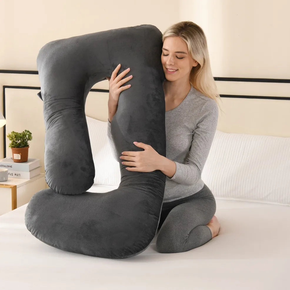 G-Shape Maternity Pillow, Full Body Support Pregnancy Pillow for Sleeping, Nursing & Side Sleeping, Soft Cotton Cover, Gray