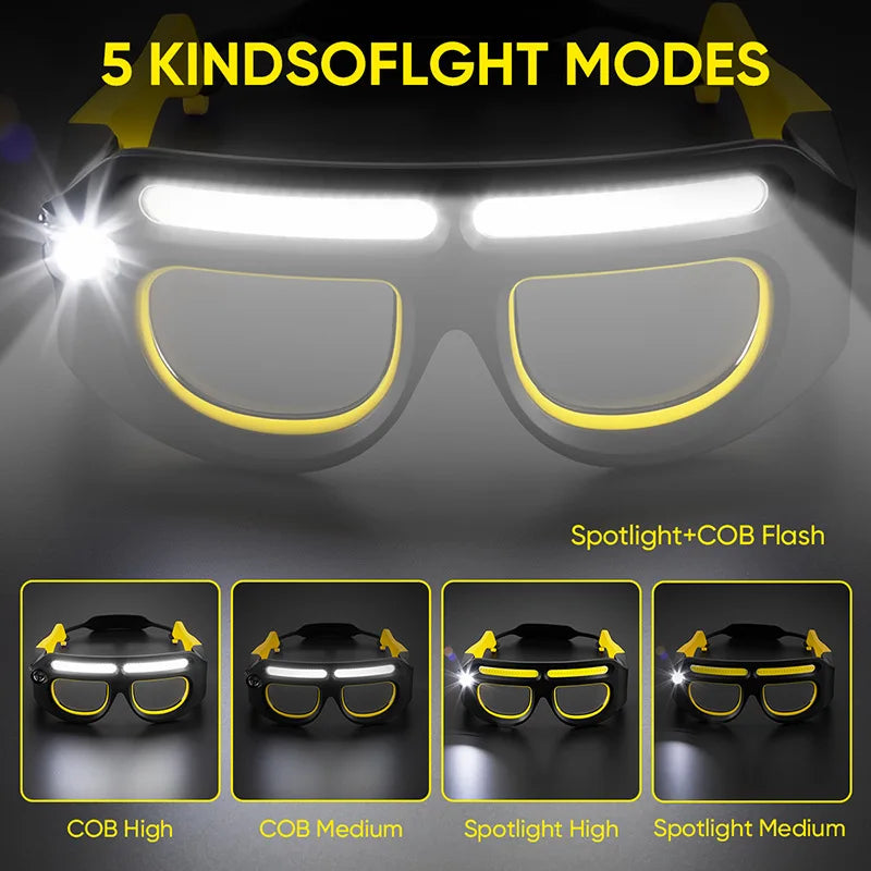 Rechargeable LED Safety Glasses Headlights,Detachable Sunglasses,Multifunctional Headlamp for working,Riding,Night Fishing