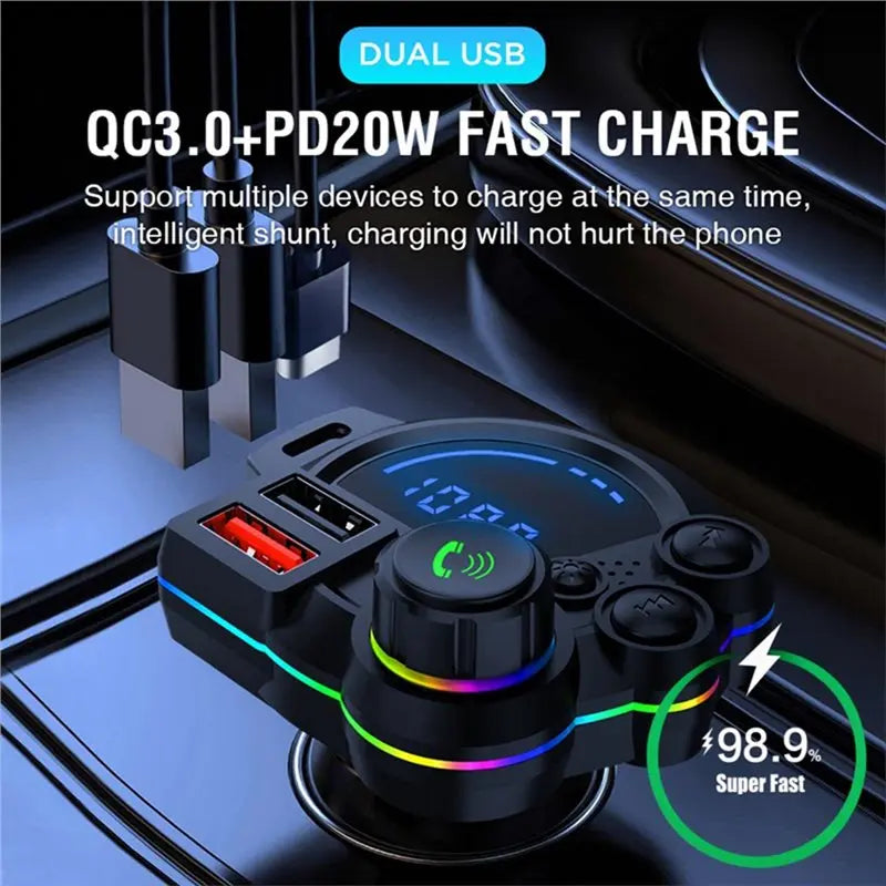 Wireless Car Adapter Bluetooth 5.3 FM Transmitter MP3 Music Player QC3.0& PD 20W Dual Fast Charging
