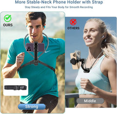 Neck Phone Holder for Go Pro/Video Recording, Wearable Hands Free POV/Vlog Selfie Mount 360°Adjustable Around Cell Phone Stand
