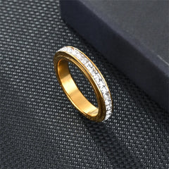 Fidget Anxiety Anti-stress Ring Women's 4mm Gold Silver Color Stainless Steel Crystal Rotatable Spinner Rings for Woman Jewelry