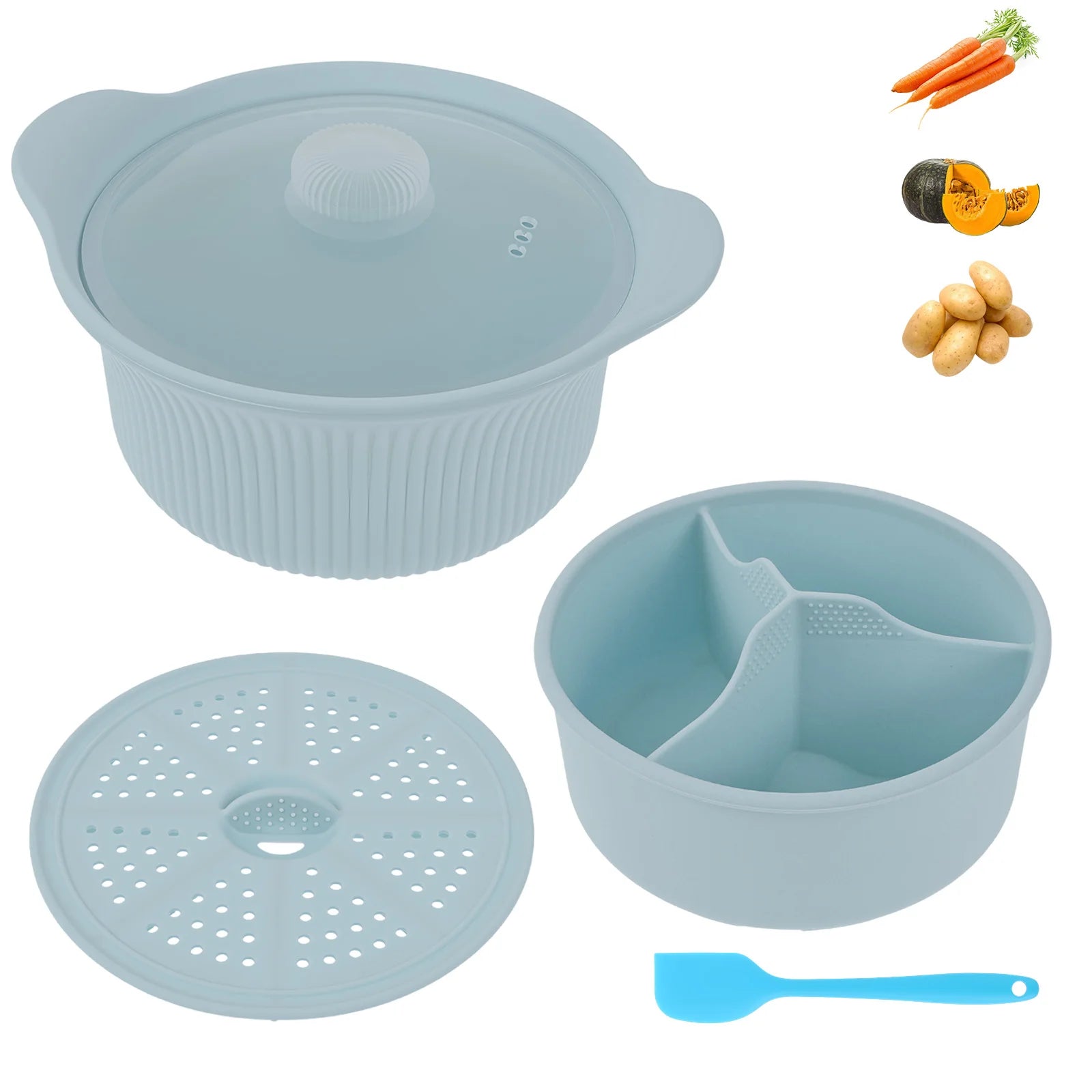 42oz Silicone Soup Pot Liner Steamer Bowl 3 Grids Food Vegetable Container Oven Microwave Safe Kitchen Cooking Baking Gadget