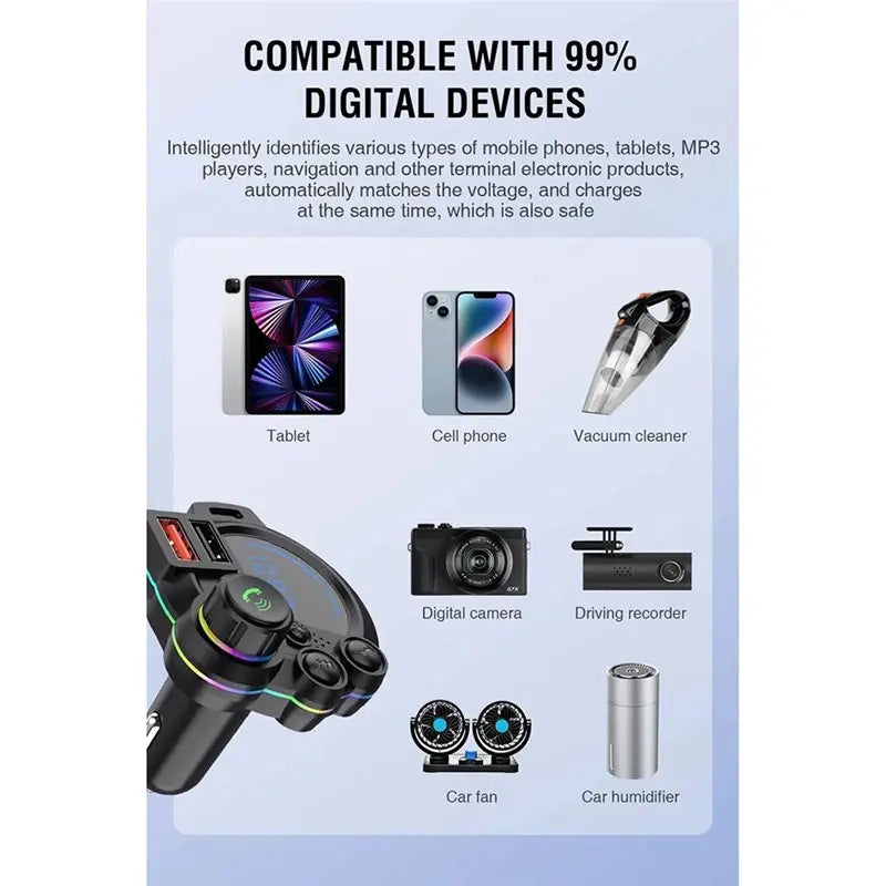 Wireless Car Adapter Bluetooth 5.3 FM Transmitter MP3 Music Player QC3.0& PD 20W Dual Fast Charging