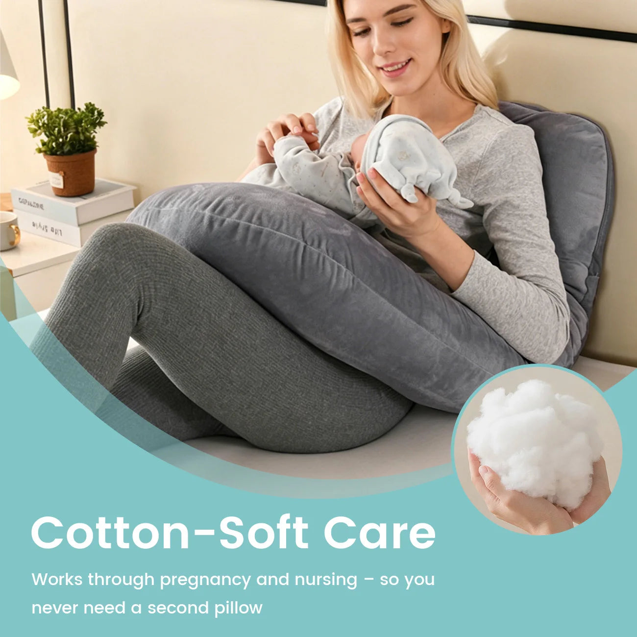 G-Shape Maternity Pillow, Full Body Support Pregnancy Pillow for Sleeping, Nursing & Side Sleeping, Soft Cotton Cover, Gray