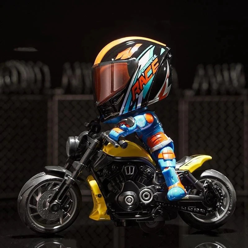1Pcs Simulated Motorcyclist Action Figure With Helmet Alloy Motorcycle Model Toy Desktop Ornament Gift For Kids