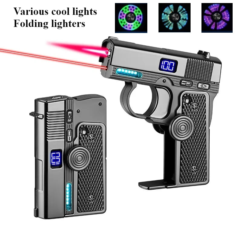New Creative Multi-Functional Folding Lighter  Dual-form  Spinner Stress Relief Lighters Gun , Wholesale Cool Gift Box