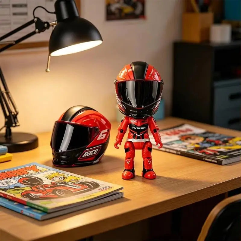 1Pcs Simulated Motorcyclist Action Figure With Helmet Alloy Motorcycle Model Toy Desktop Ornament Gift For Kids