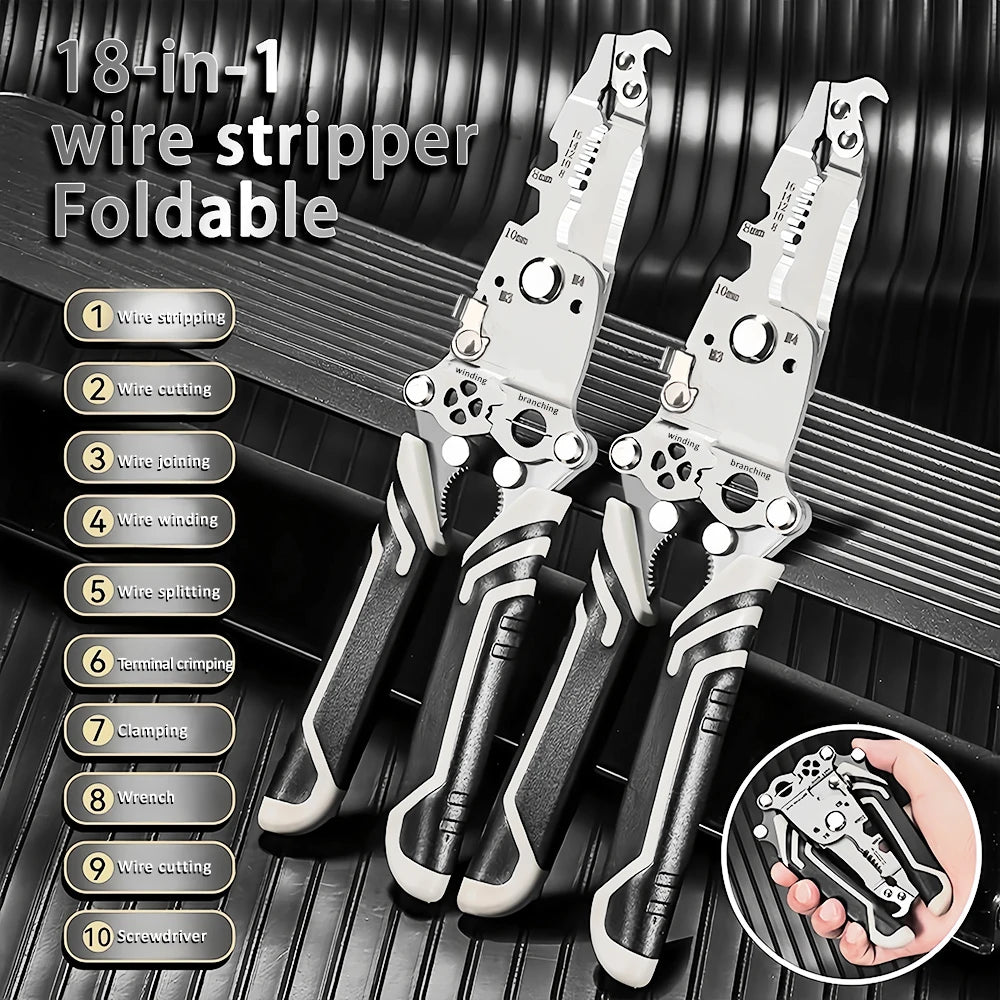 Foldable wire stripper, pulley design multi-function electrician wire splitter wire winding pliers crimping pliers hand tool