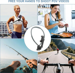 Neck Phone Holder for Go Pro/Video Recording, Wearable Hands Free POV/Vlog Selfie Mount 360°Adjustable Around Cell Phone Stand