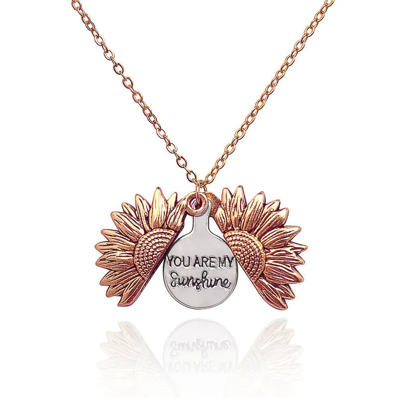 Sunflower Necklaces for Women Stainless Steel Open Locket You Are My Sunshine Necklace Birthday Jewelry Colorful Pendant Collar