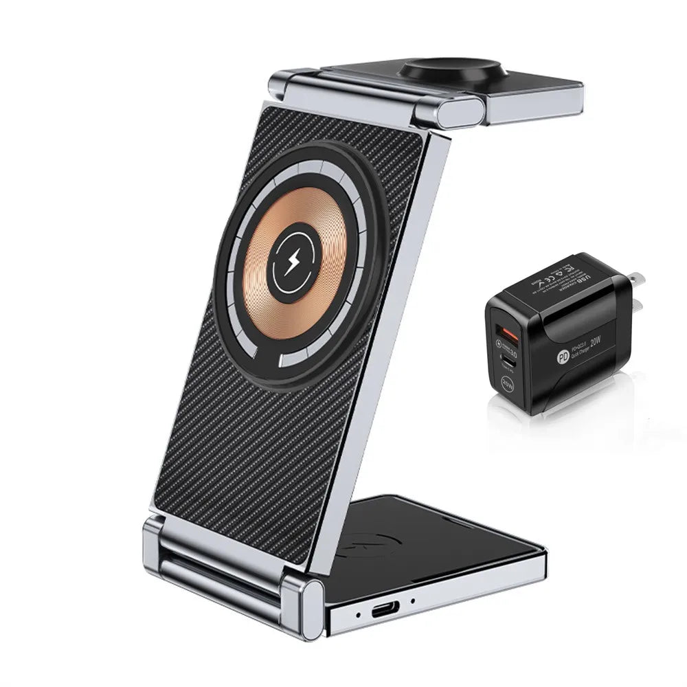 Newest 3 IN 1 Magnetic Wireless Charger For iPhone 15 14 13 12 Pro Max Fast Charging Dock Station For Airpods Apple Watch SE 8 7