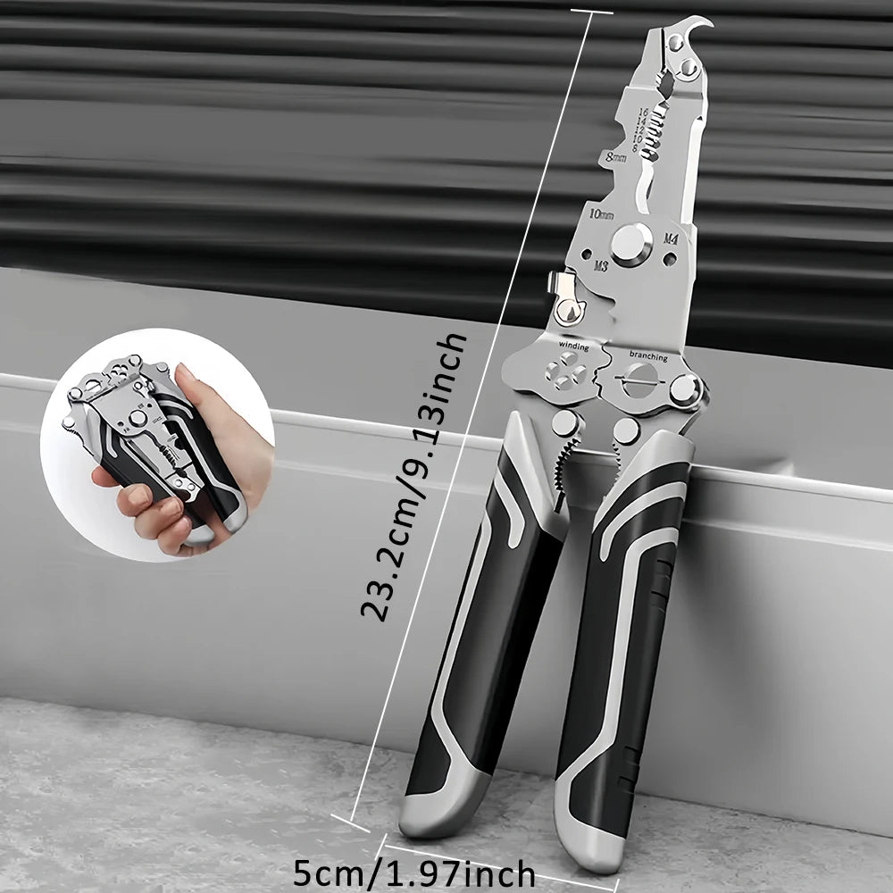 Foldable wire stripper, pulley design multi-function electrician wire splitter wire winding pliers crimping pliers hand tool