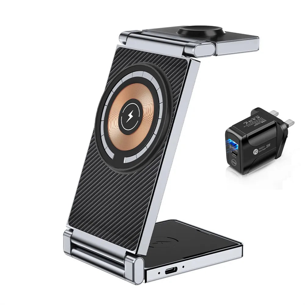 Newest 3 IN 1 Magnetic Wireless Charger For iPhone 15 14 13 12 Pro Max Fast Charging Dock Station For Airpods Apple Watch SE 8 7