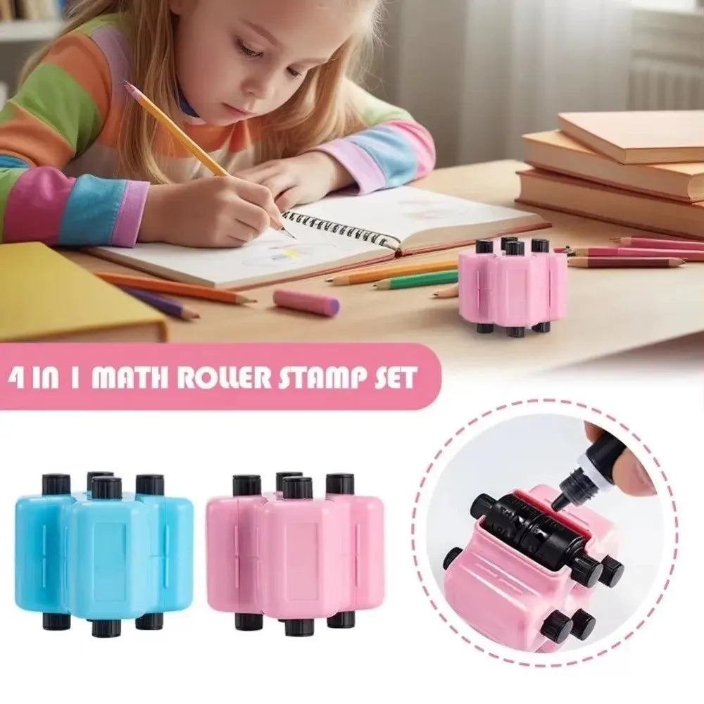 Math Exercise Math Roller Stamp Addition Subtraction Reusable 4 in 1 Math Practice Tool Creative Multiplication Division