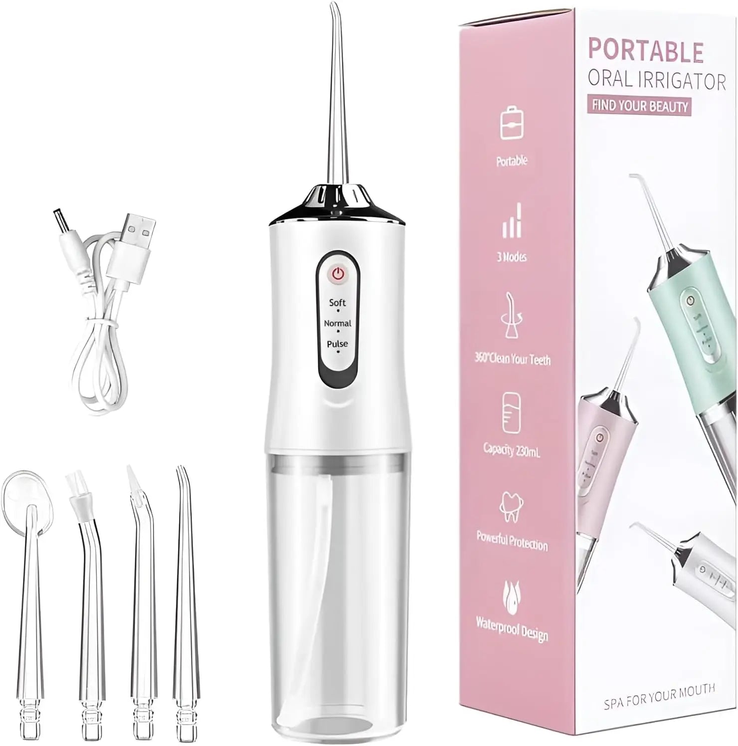 USB Portable Oral Irrigator Water Flosser Dental Water Jet Tools Pick Cleaning Teeth 230ml 4 Nozzles Mouth Oral Cleaning