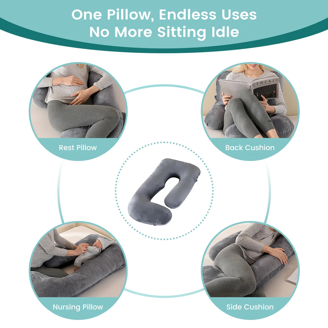 G-Shape Maternity Pillow, Full Body Support Pregnancy Pillow for Sleeping, Nursing & Side Sleeping, Soft Cotton Cover, Gray