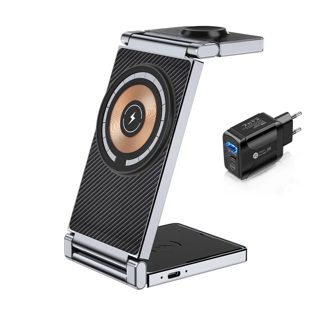 Newest 3 IN 1 Magnetic Wireless Charger For iPhone 15 14 13 12 Pro Max Fast Charging Dock Station For Airpods Apple Watch SE 8 7